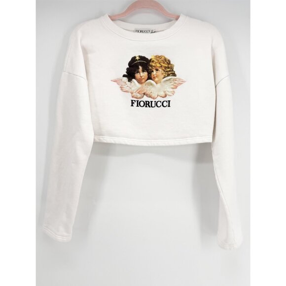 Fiorucci Graphic Print Crew Neck Crop Top Size: S in White - Picture 4 of 12